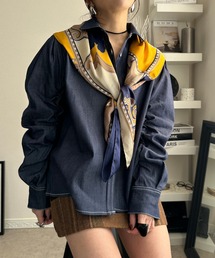 デニム袖シャーリングシャツ