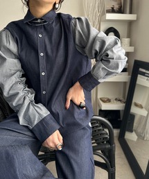 デニム袖シャーリングシャツ