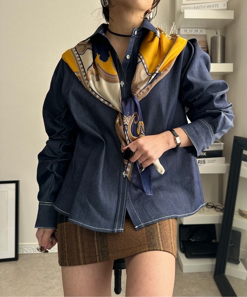 deux amour(ドゥーザムール)の「デニム袖シャーリングシャツ(シャツ/ブラウス・レディース・インディゴブルー/ネイビー・FREE)」の3枚目の写真