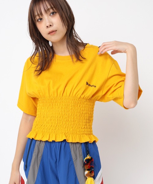 RNA(アールエヌエー)の「M2375 シャーリングデザインT(Tシャツ/カットソー・レディース・イエロー/ホワイト/ブルー・MEDIUM)」の3枚目の写真