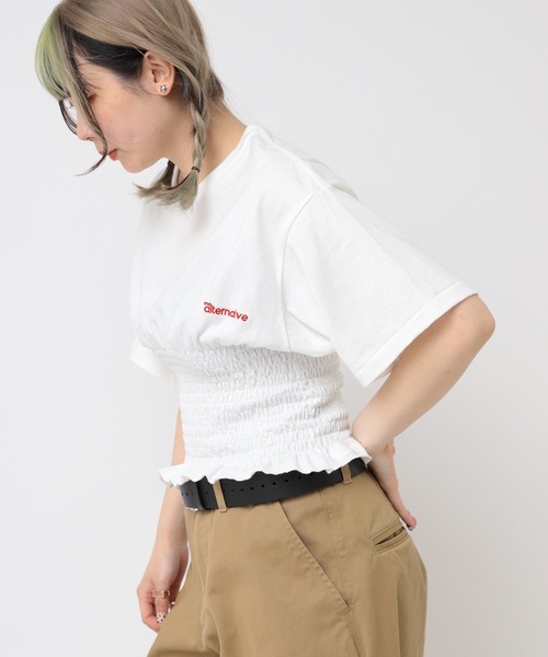 RNA(アールエヌエー)の「M2375 シャーリングデザインT(Tシャツ/カットソー・レディース・イエロー/ホワイト/ブルー・MEDIUM)」の6枚目の写真