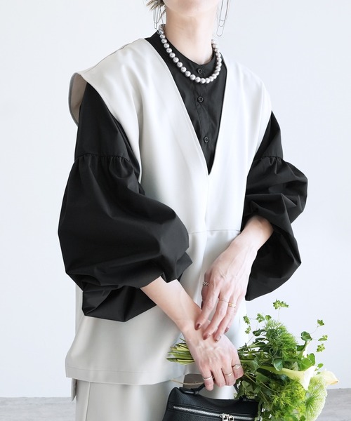 reca(レカ)の「ボリューム袖マオカラーブロードシャツ(シャツ/ブラウス・レディース・オフホワイト/グレイッシュベージュ/ブラック/サックスブルー・M)」の12枚目の写真