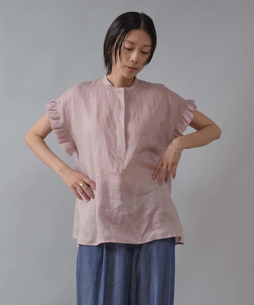 【美品】Liesse　リエス　リネンギャザースリーブブラウス　フリー　ピンク Liesse（リエス）の「リネンギャザースリーブブラウス（シャツ