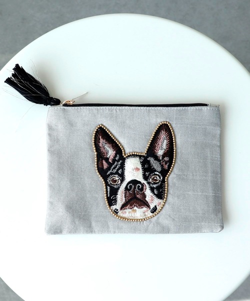 ドッグ刺繍ポーチ（ポーチ）｜Three Four Time（スリーフォータイム