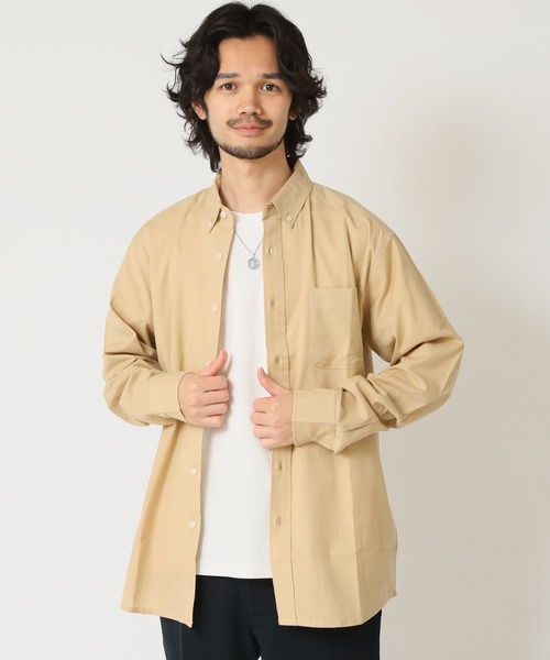 ARCADE（アーケード）の「通気性、吸水性の良い インド綿100％綿スラブシャツ 長袖ボタンダウンシャツ（シャツ/ブラウス・メンズ・オレンジ/ブルー/ネイビー/ベージュ/ホワイト・LL/M/L）」の15枚目の写真