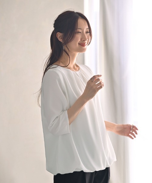 HUG.U(ハグユー)の「『 まさかの裏起毛 』 ブラウス 七分袖ver.(シャツ/ブラウス・レディース・スモークピンク/ライトブルー/ブラック/ホワイト/ワインレッド/グレー・FREE)」の7枚目の写真