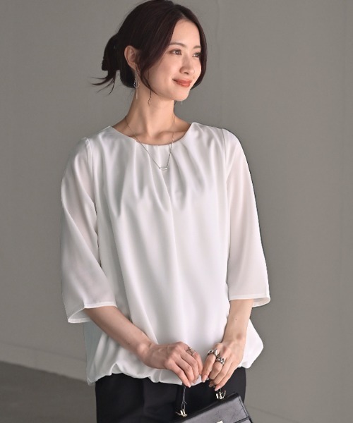 HUG.U(ハグユー)の「『 まさかの裏起毛 』 ブラウス 七分袖ver.(シャツ/ブラウス・レディース・スモークピンク/ライトブルー/ブラック/ホワイト/ワインレッド/グレー・FREE)」の8枚目の写真