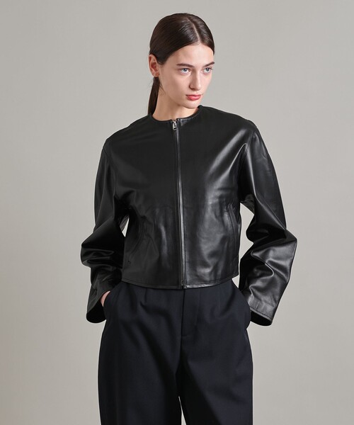 セール】＜LOEFF＞ラムレザー ノーカラー ジャケット（ノー