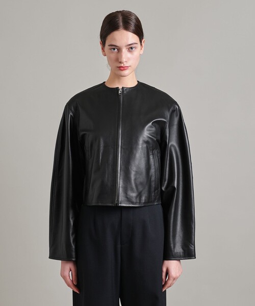 セール】＜LOEFF＞ラムレザー ノーカラー ジャケット（ノー