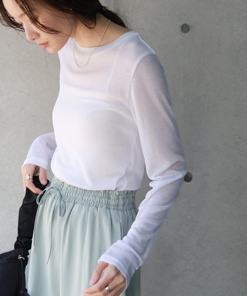 Bab(バブ)の「ベーシックダブルネックカットソー(Tシャツ/カットソー・レディース・ブラック/ピンク/オフホワイト/チャコールグレー・FREE)」の9枚目の写真