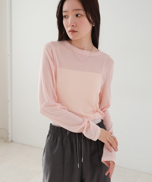 Bab(バブ)の「ベーシックダブルネックカットソー(Tシャツ/カットソー・レディース・ブラック/ピンク/オフホワイト/チャコールグレー・FREE)」の13枚目の写真