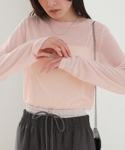 Bab(バブ)の「ベーシックダブルネックカットソー(Tシャツ/カットソー・レディース・ブラック/ピンク/オフホワイト/チャコールグレー・FREE)」の14枚目の写真