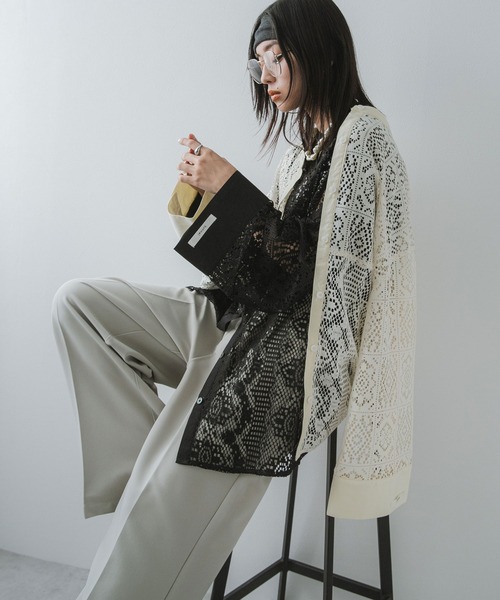 フォルテ　フォルテ◆ パッチワークレース オーバーサイズシャツ　レース　M フォルテ フォルテ◇ パッチワークレース オーバーサイズシャツ