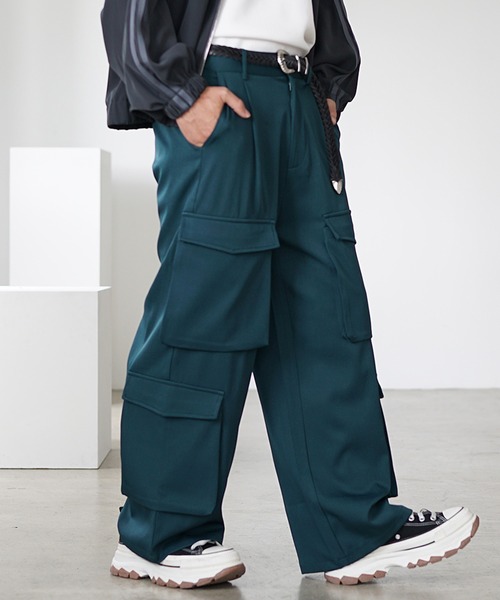 MinoriTY】 さら艶スラックス生地マルチポケットワイドユーティリティ