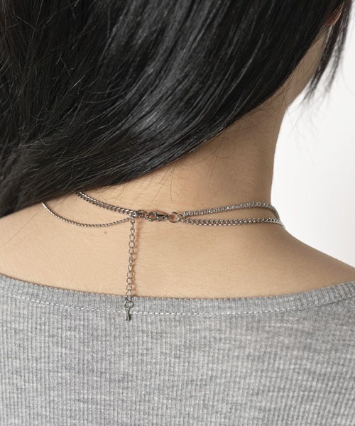 FOLLOWIN（フォロウィン）の「シルバーキュービックジュエリークリップロングチェーンチョーカーネックレス（ネックレス・レディース・シルバー・ONESIZE）」の4枚目の写真