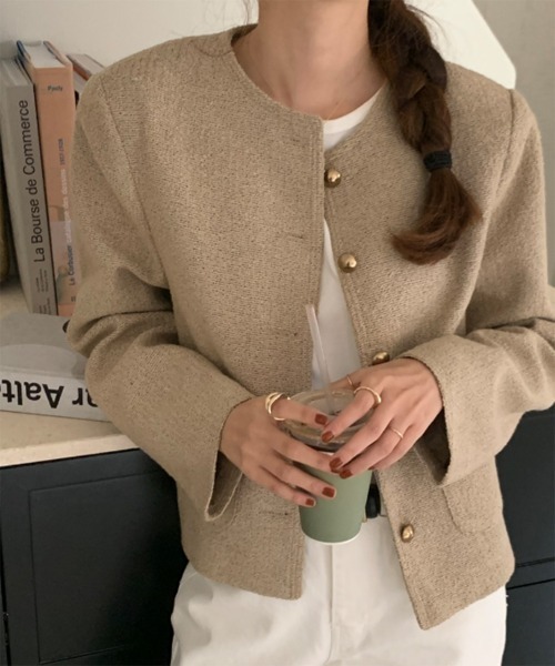 【超美品】 定価83,600円 45R ミックスナッツツイードジャケット 新色追加！Jasmine 新作 オーバーサイズの抜け感がオシャレ