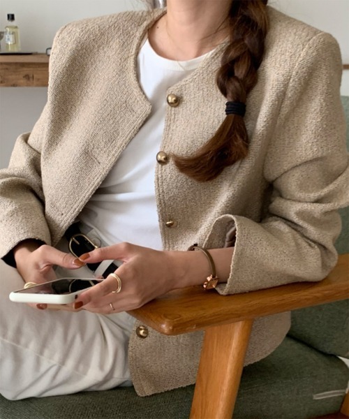 【美品】ボールスミス　ウール　ツイード　ジャケット　38　ノーカラー ソリッド ウールストレッチ ジャケット 'A Suit To Travel In