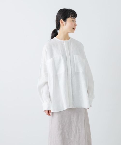 かぐれ　新品　今季　2025春夏　半袖　リネンWポケットフレンチシャツ リネンWポケットワイドシャツ（シャツ/ブラウス）｜かぐれ