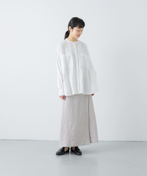 かぐれ（カグレ）の「リネンWポケットワイドシャツ（シャツ/ブラウス・レディース・ピンク/ナチュラル/オフホワイト・FREE）」の6枚目の写真