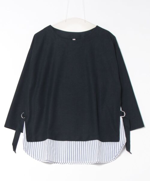 BELLUNA PLUS（ベルーナ）の「ラメストライプシャツフェイクチュニック（チュニック・レディース・グリーン系/ベージュ系/ネイビー系・X-LARGE/LARGE/MEDIUM）」の3枚目の写真