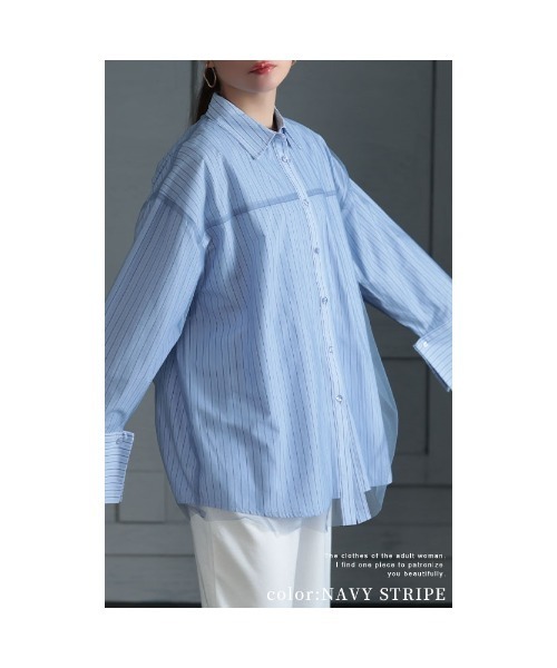 Sawa a la mode（サワアラモード）の「チュールを重ねたオーバーシャツ（シャツ/ブラウス・レディース・オフホワイト/ネイビー・FREE）」の12枚目の写真