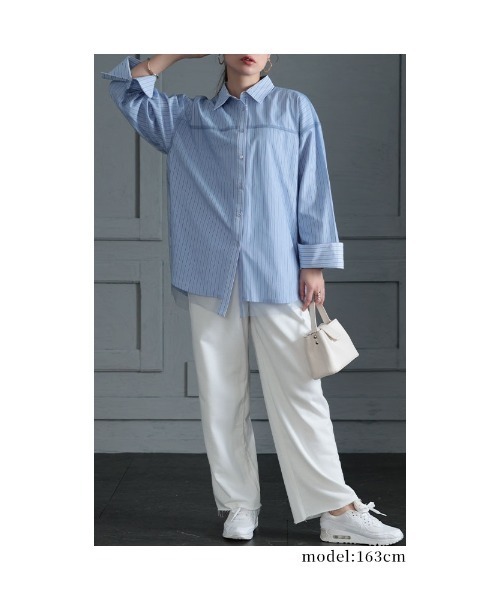 Sawa a la mode（サワアラモード）の「チュールを重ねたオーバーシャツ（シャツ/ブラウス・レディース・オフホワイト/ネイビー・FREE）」の14枚目の写真