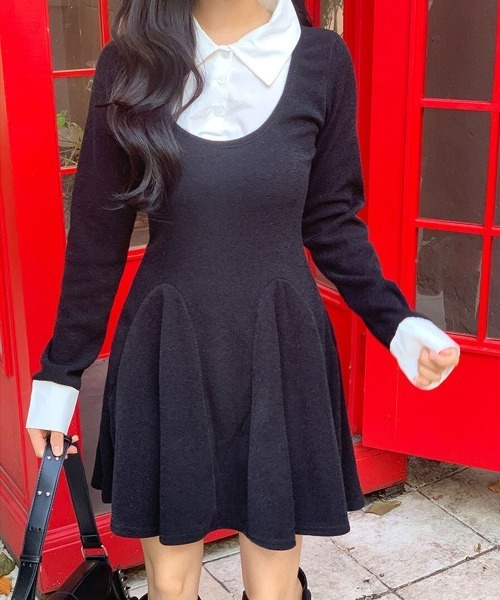 オーディアミューズ　シャツ風ドットワンピース　オフ42 オーディアミューズ シャツ風ドットワンピース オフ42