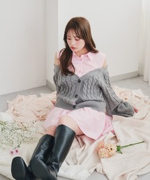 cable knit docking shirt onepiece / ケーブルニットドッキングシャツワンピース