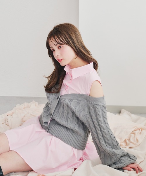 fupel（フぺル）の「cable knit docking shirt onepiece / ケーブルニットドッキングシャツワンピース（カーディガン/ボレロ・レディース・ピンク系その他/アイボリー・FREE）」の12枚目の写真