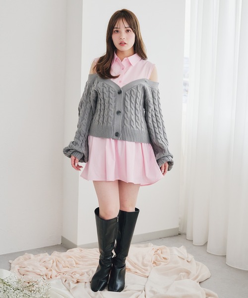fupel（フぺル）の「cable knit docking shirt onepiece / ケーブルニットドッキングシャツワンピース（カーディガン/ボレロ・レディース・ピンク系その他/アイボリー・FREE）」の16枚目の写真