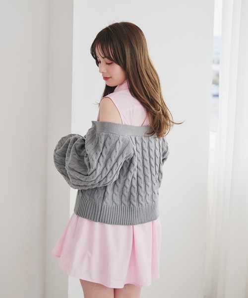 fupel（フぺル）の「cable knit docking shirt onepiece / ケーブルニットドッキングシャツワンピース（カーディガン/ボレロ・レディース・ピンク系その他/アイボリー・FREE）」の14枚目の写真
