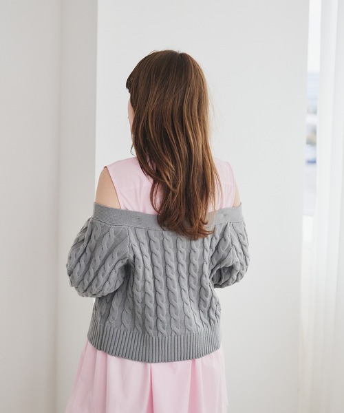 fupel（フぺル）の「cable knit docking shirt onepiece / ケーブルニットドッキングシャツワンピース（カーディガン/ボレロ・レディース・ピンク系その他/アイボリー・FREE）」の15枚目の写真
