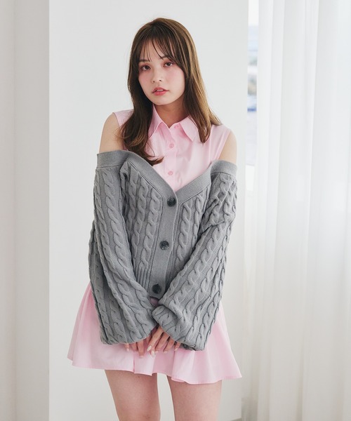 cable knit docking shirt onepiece / ケーブルニットドッキング