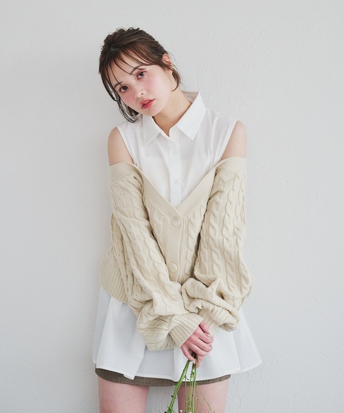 fupel（フぺル）の「cable knit docking shirt onepiece / ケーブルニットドッキングシャツワンピース（カーディガン/ボレロ・レディース・ピンク系その他/アイボリー・FREE）」の19枚目の写真