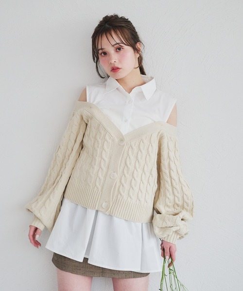 fupel（フぺル）の「cable knit docking shirt onepiece / ケーブルニットドッキングシャツワンピース（カーディガン/ボレロ・レディース・ピンク系その他/アイボリー・FREE）」の20枚目の写真