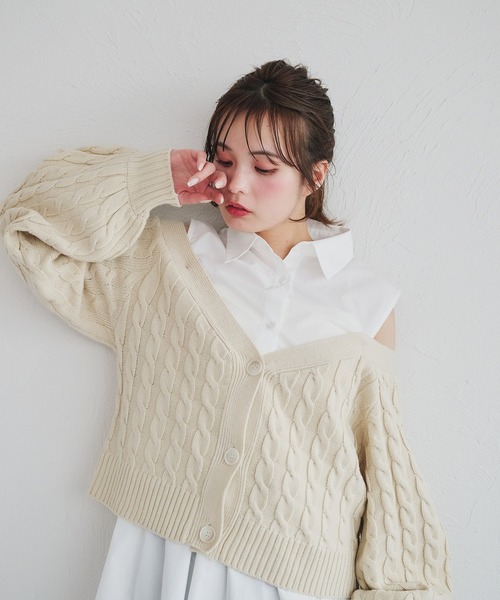 fupel（フぺル）の「cable knit docking shirt onepiece / ケーブルニットドッキングシャツワンピース（カーディガン/ボレロ・レディース・ピンク系その他/アイボリー・FREE）」の21枚目の写真