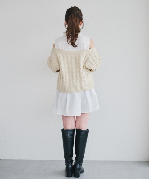 カーディガン cable knit docking shirt onepiece / ケーブルニットドッキングシャツワンピース レディース cable knit docking shirt onepiece / ケーブルニットドッキング