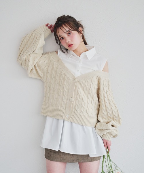 fupel（フぺル）の「cable knit docking shirt onepiece / ケーブルニットドッキングシャツワンピース（カーディガン/ボレロ・レディース・ピンク系その他/アイボリー・FREE）」の18枚目の写真