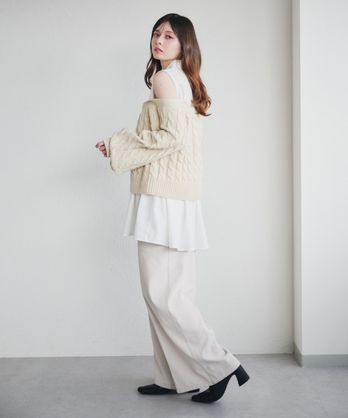 fupel（フぺル）の「cable knit docking shirt onepiece / ケーブルニットドッキングシャツワンピース（カーディガン/ボレロ・レディース・ピンク系その他/アイボリー・FREE）」の8枚目の写真