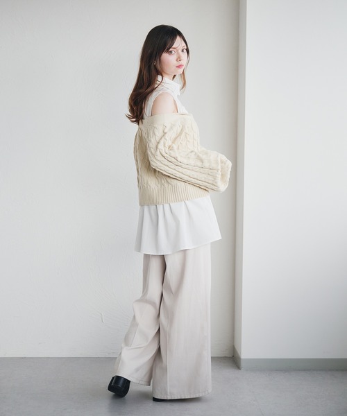 fupel（フぺル）の「cable knit docking shirt onepiece / ケーブルニットドッキングシャツワンピース（カーディガン/ボレロ・レディース・ピンク系その他/アイボリー・FREE）」の9枚目の写真