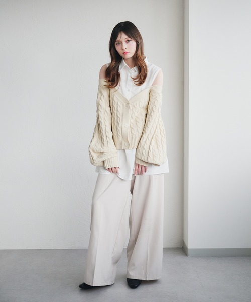 カーディガン cable knit docking shirt onepiece / ケーブルニットドッキングシャツワンピース レディース cable knit docking shirt onepiece / ケーブルニットドッキング