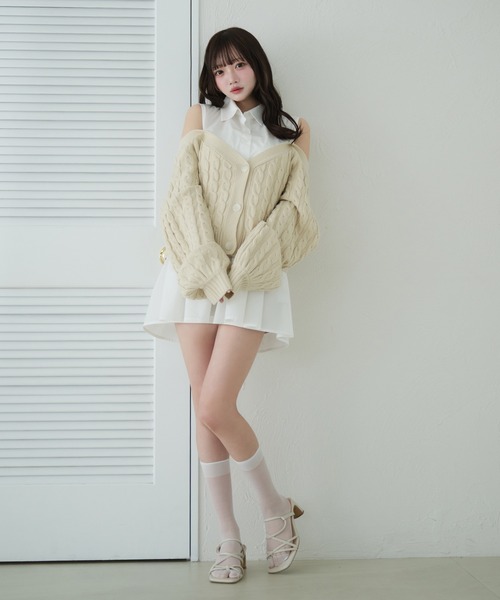 セール】cable knit docking shirt onepiece / ケーブルニット