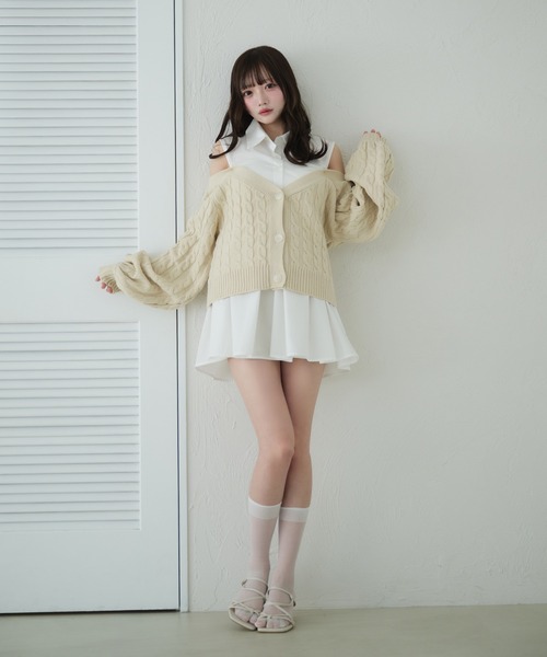 セール】cable knit docking shirt onepiece / ケーブルニット