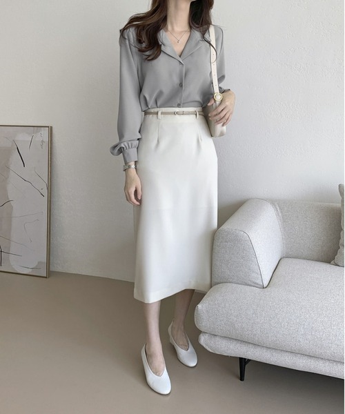 BLANC FICELLE（ブランフィセル）の「オープンカラー　レギュラー　シャツ（シャツ/ブラウス・レディース・ホワイト/グレー/ネイビー・S/M/L/XL）」の18枚目の写真