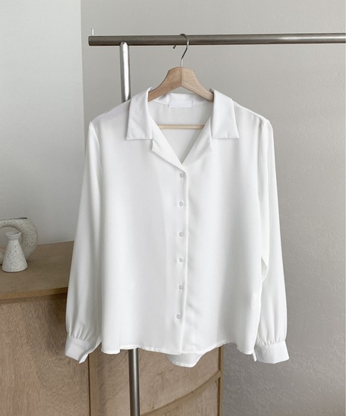 BLANC FICELLE（ブランフィセル）の「オープンカラー　レギュラー　シャツ（シャツ/ブラウス・レディース・ホワイト/グレー/ネイビー・S/M/L/XL）」の7枚目の写真