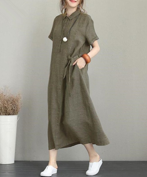 SallyLunn(サリーラン)の「【抜け感のある大人スタイル】ロングシャツワンピース(シャツワンピース・レディース・ブラック/カーキ/チャコールグレー・MEDIUM/LARGE)」の3枚目の写真