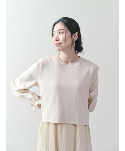 DOLLUPOOPS（ドールアップウップス）の「【ニットベストセット】ノースリバックリボンプリーツワンピース（ワンピース・レディース・グレー/アイボリー/ブラック/キャメル/ネイビー・38）」の14枚目の写真