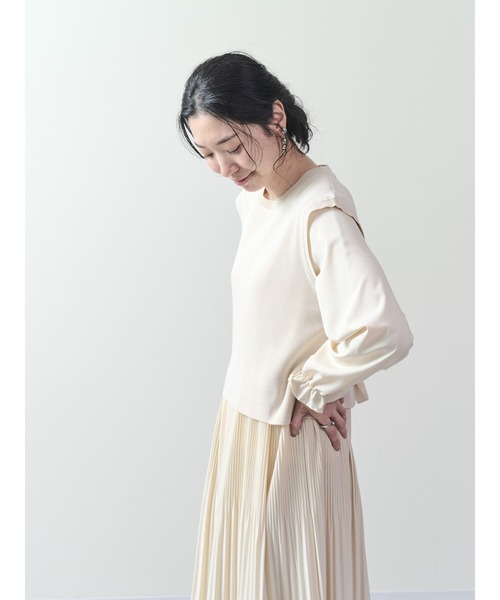 DOLLUPOOPS（ドールアップウップス）の「【ニットベストセット】ノースリバックリボンプリーツワンピース（ワンピース・レディース・グレー/アイボリー/ブラック/キャメル/ネイビー・38）」の15枚目の写真