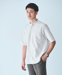 【GUMZZI】ノーカラー半袖ジャケットブラウスto27409 半袖 シャツブラウス ノーカラージャケット」に該当する