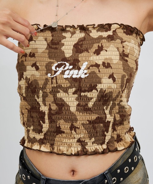 atmos pink Camouflage Shirring Baretop / アトモス ピンク
